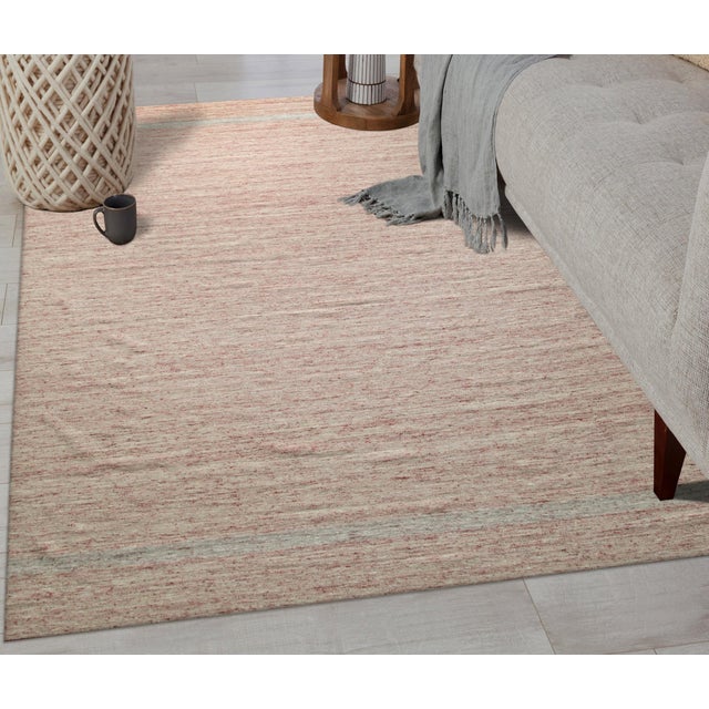 9x12 Rhea Selene Coral Solid Open Field Modern Flatweave Wool Carpet Rug For Sale In New York - Image 6 of 11