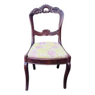 Vintage Victorian Solid Mahogany Floral Carved Side Chair For Sale