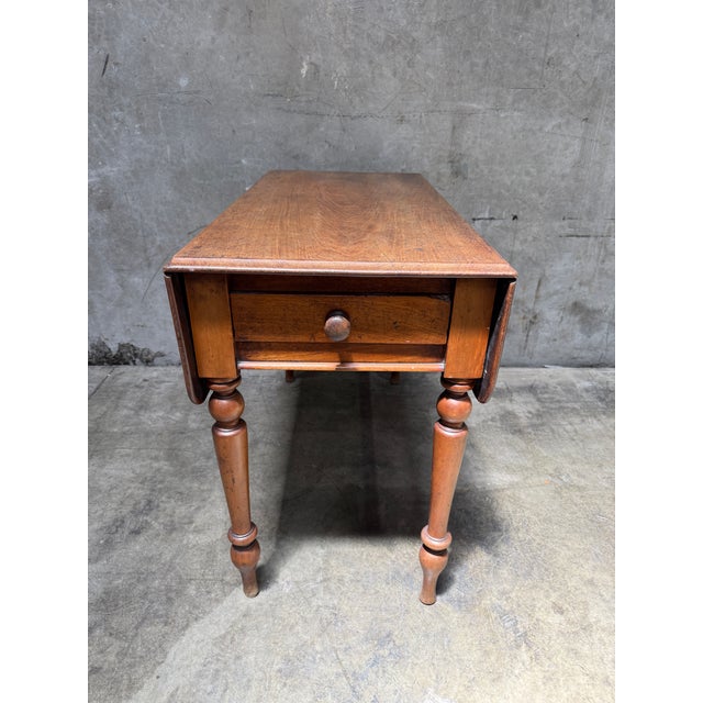 Antique American Drop Leaf Table One Drawer Turned Legs 19th C Mahogany For Sale In San Francisco - Image 6 of 13