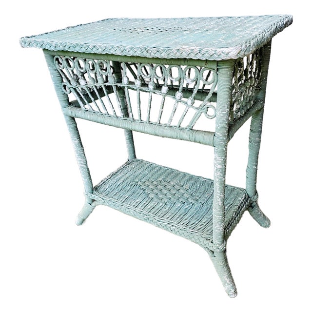 1980s Distressed Wicker Side Table Attributed to Henry Link No Label For Sale