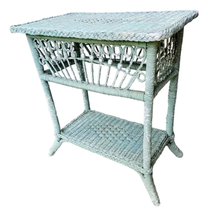 1980s Distressed Wicker Side Table Attributed to Henry Link No Label