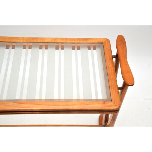 Vintage French Side Table in Cherry Wood with Glass Top, 1960s For Sale - Image 6 of 9