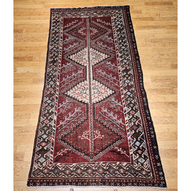 Vintage Shiraz Tribal Area Rug, Hand-Knotted Wool, Geometric Pattern, Burgundy & Ivory, 5x10 For Sale - Image 11 of 18