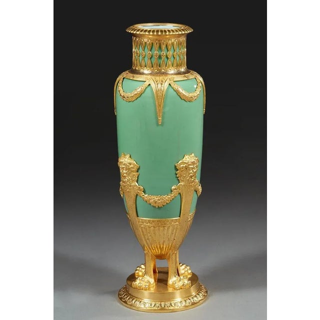 Late 19th Century Jade Green Opaline and Gilded Brass Vases, 1880, Set of 2 For Sale - Image 5 of 12