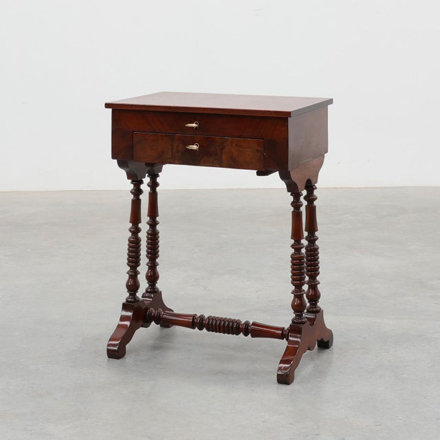 Louis Philippe Side Table with Two Drawers and Turned Twin Legs, France, 1850s For Sale - Image 16 of 16