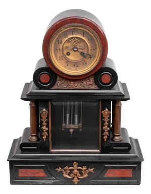 French Marble and Black Slate Mantel Clock