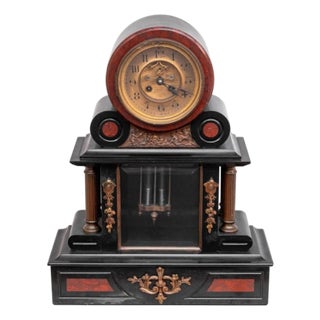 French Marble and Black SMantel Clock For Sale