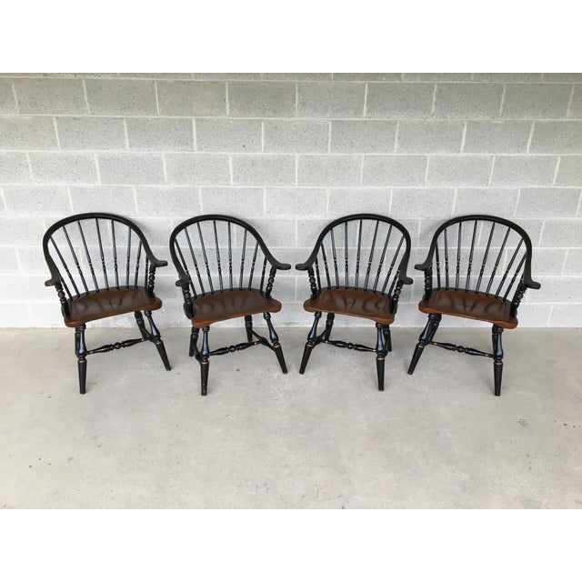 1970s British Colonial Ethan Allen Windsor Barrel Back Captains Chairs