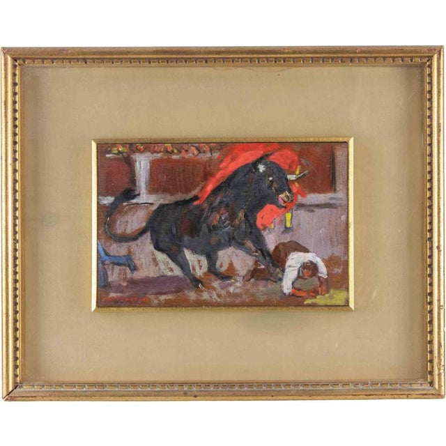 Marco Novati 1, Bullfight, 1965, Oil on Wooden Panel For Sale