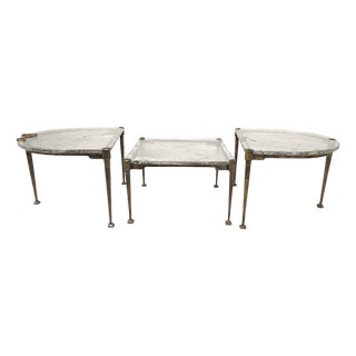 Vintage Bronze Tables with Cast Crystal Glass, 1988, Set of 3 For Sale