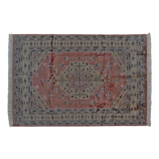 Pakistani Hand-Knotted Lahore Rug in Wool and Silk For Sale