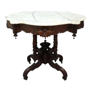 Renaissance Revival Carved Walnut & Marble Turtle Top Table C1890
