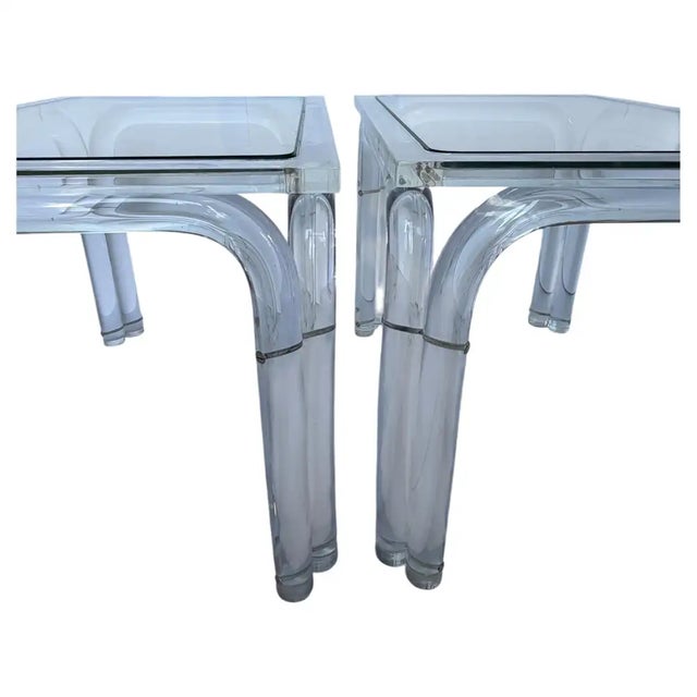Charles Hollis Jones Charles Hollis Jones Style Lucite Coffee Cocktail Tables or End Tables, Pair For Sale - Image 4 of 7