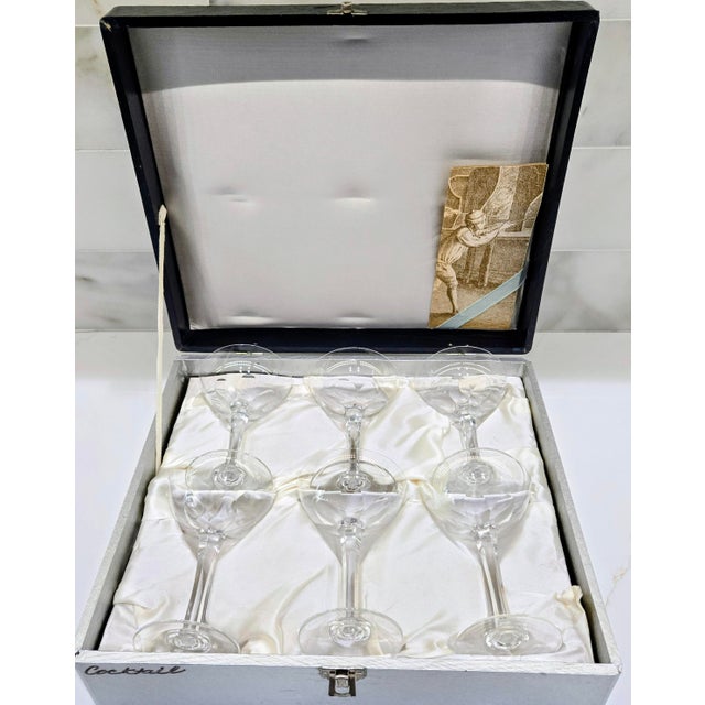 Glass Vintage Japanese Hoya Crystal Champagne Coupes – Set of 6 With Case For Sale - Image 7 of 10