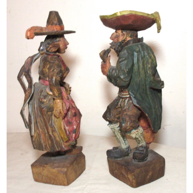 1950s 1950s Pair Rare Museum Hand Carved Wood Carl Hallsthammar Folk Art Figural Sculpture For Sale - Image 5 of 12