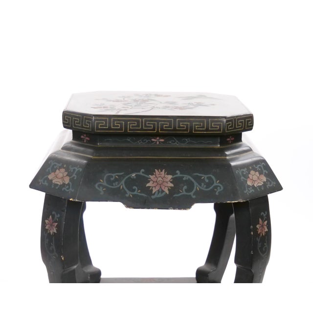 Pair of Chinese Chinoiserie Lacquered & Painted Side Tables, Circa 1970 For Sale - Image 4 of 14