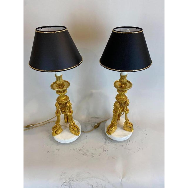 Large Gilt Bronze and Marble Table Lamps, Set of 2 For Sale - Image 5 of 10