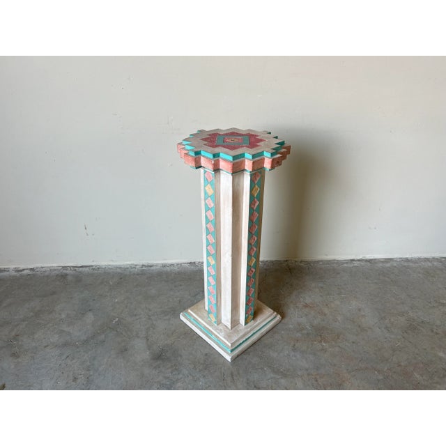 1980's Vintage Southwestern / Postmodern Geometric Pedestal by Austin Prod. For Sale - Image 10 of 13