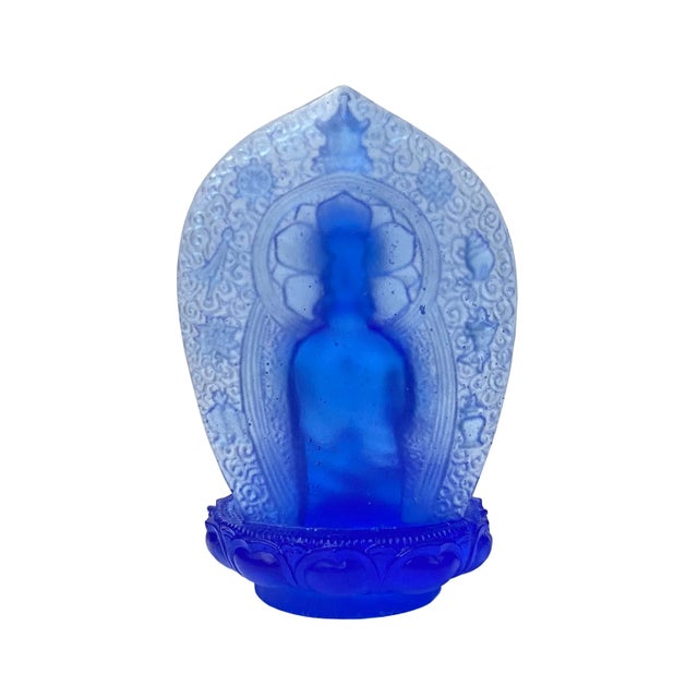 Crystal Glass Pate-De-Verre Blue Gautama Amitabha Shakyamuni Statue For Sale - Image 4 of 7