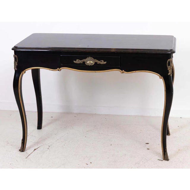 Regency Style Ebonized Marble Top Desk With Brass Mounts For Sale - Image 4 of 8