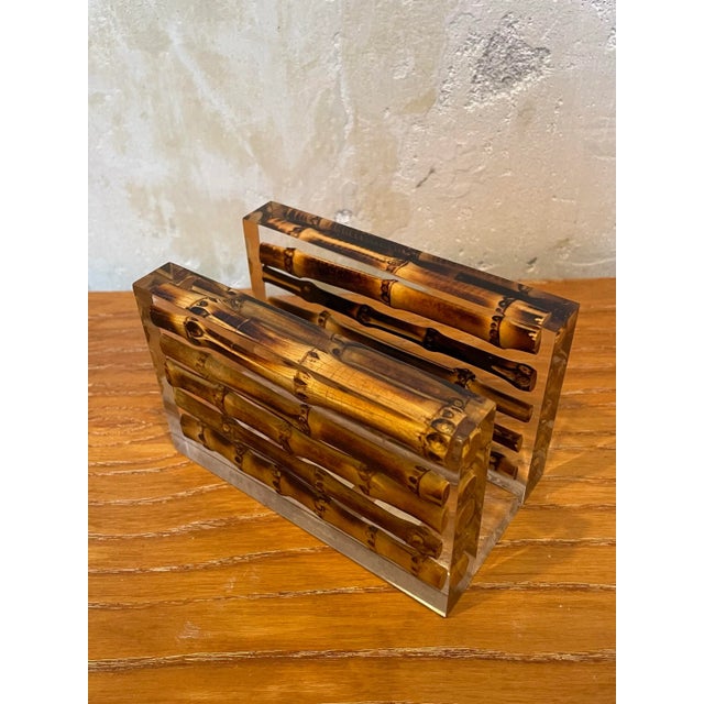 Wood Vintage Lane Crawford Bamboo and Lucite Napkin or Card Holder For Sale - Image 7 of 7