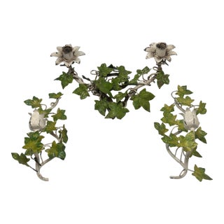 Vintage Set of Three Tole Candle Sconces For Sale