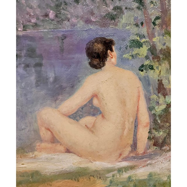 1910s William Franklin Jackson -Female Bathers in a Wooded Lake -Oil Painting For Sale - Image 5 of 10
