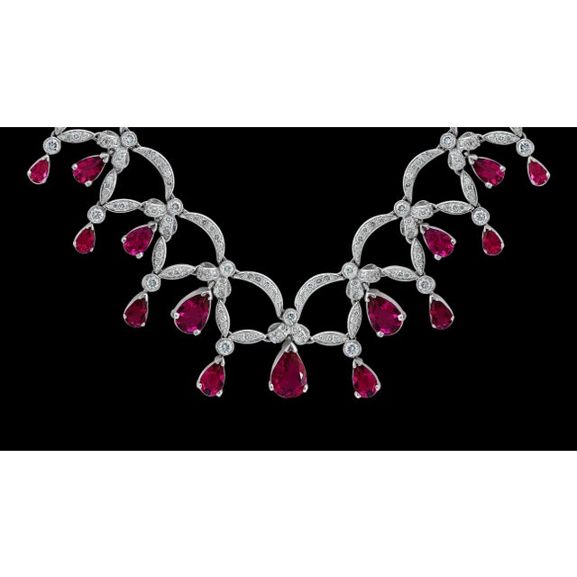 18 Carat Tear Drop Rubelite and Diamonds Necklace 14 Karat White Gold For Sale - Image 4 of 18