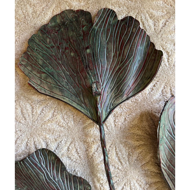 Oversized Sculptural Metal Botanical Wall Art Organic Modern Verdigris Bronze Gingko Leaf 69” For Sale In Philadelphia - Image 6 of 7