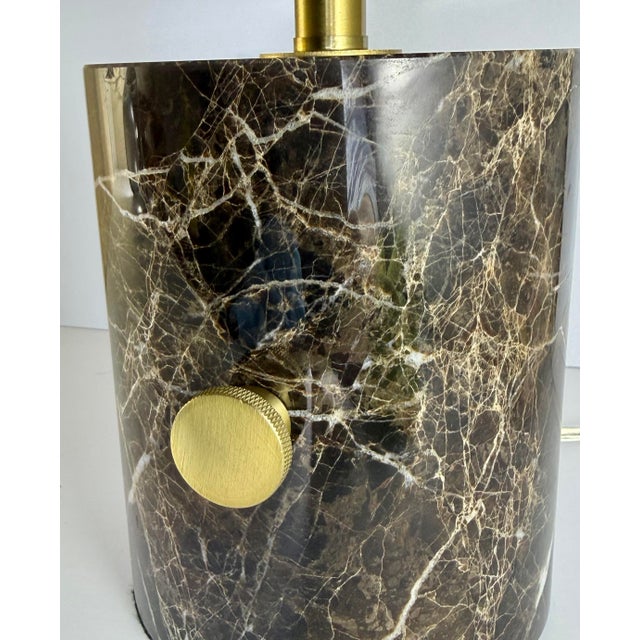 1970s Hurricane Table Lamp W/ Emperador Marble Base + Rotary Dimmer For Sale - Image 4 of 4