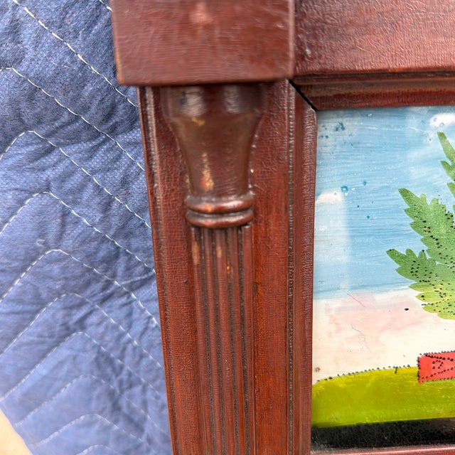 Wood Antique Pennsylvania Country Federal Two-Part Hall Mirror With Reverse Painted Églomisé Panel, Circa 1820s For Sale - Image 7 of 12