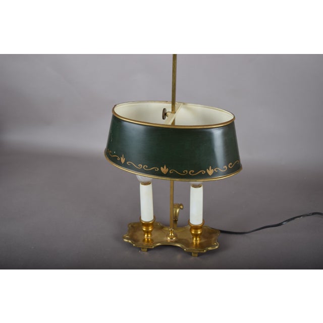 Brass Bouillotte Table Lamp with Green Tole Shade, 1950s For Sale - Image 9 of 18