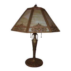 1930s Art Nouveau Slag Glass Table Lamp