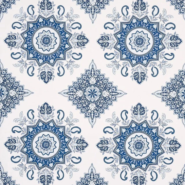Schumacher x Mark D. Sikes Montecito Medallion Wallpaper in Indigo For Sale