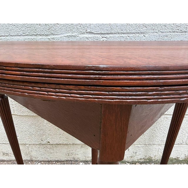 Antique Half Moon Tiger Oak Demi Lune Single Drawer Console Table For Sale - Image 10 of 15