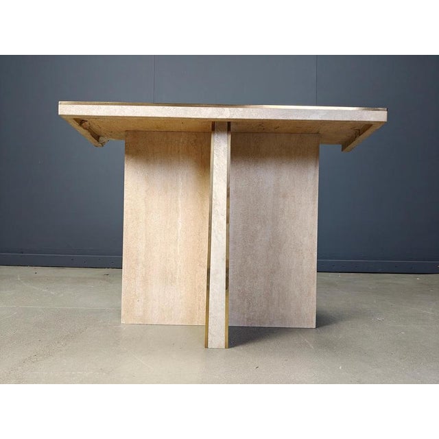 Metal Vintage Travertine and Brass Console Table, 1970s For Sale - Image 7 of 13