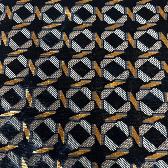 Black Traditional Geometric Velvet Ottoman, Vintage For Sale - Image 8 of 12