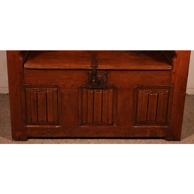 Exquisite Gothic-style oak chest bench. This is a chest dating from the late 16th century, transformed into a bench in the...
