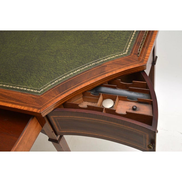 Brown Antique Edwardian Writing Table with Leather Top, 1900s For Sale - Image 8 of 11