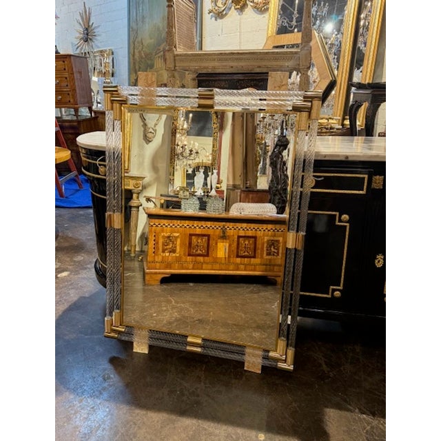 Metal Modern Murano Double Twist Glass Rod and Brass Mirror For Sale - Image 7 of 7