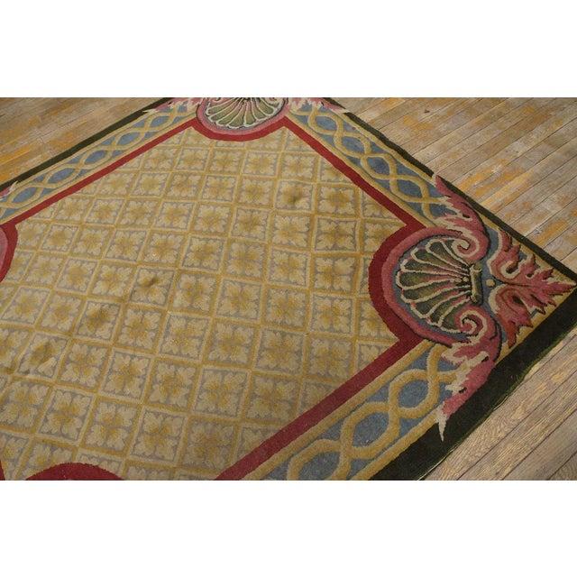 Art Deco 1920s Camel Floral European Antique Chinese Art Deco Carpet 5'7" X 5'7" Knotted Wool Rug For Sale - Image 3 of 9