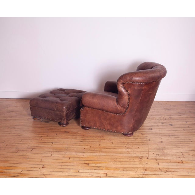1990s Ralph Lauren Leather Writer's Chair and Ottoman For Sale - Image 9 of 11