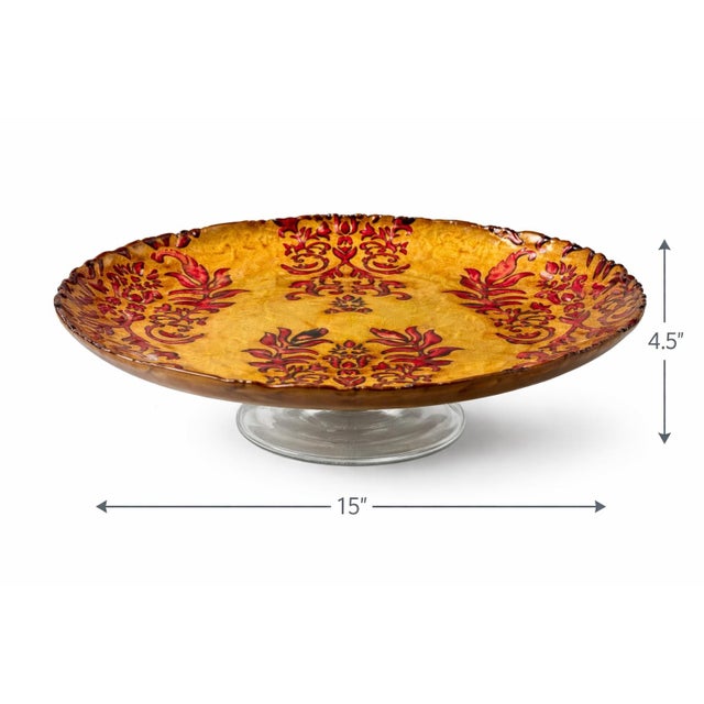 Contemporary Late 20th Century Hollywood Regency Style Raised Serving Platter With Relief Inlaid Design – 15” Footed Centerpiece For Sale - Image 3 of 7