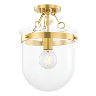 Mitzi Dunbar 10.5 in. 1 Light Semi Flush in Aged Brass Finish For Sale