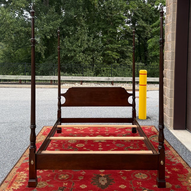 American Late 20th Century Statton Traditional Solid Cherry Queen Poster Bed in Cambridge Cherry For Sale - Image 3 of 15