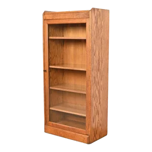 Antique Arts & Crafts Oak Bookcase Cabinet, Circa 1920s
