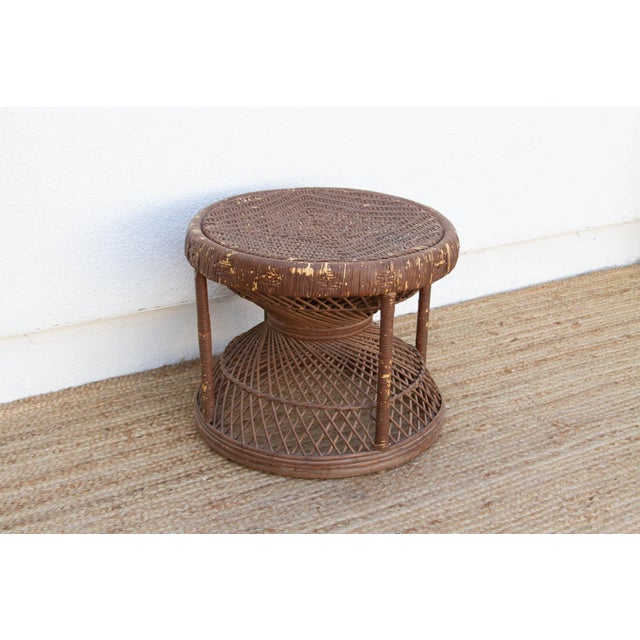 1960s Small Vintage Rattan End Table For Sale - Image 5 of 9