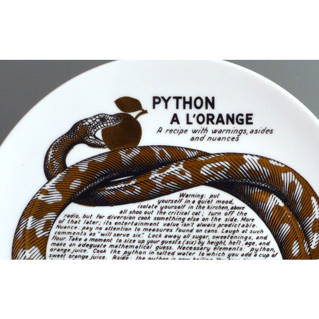 Piero Fornasetti Fornasetti Fleming Joffe Recipe Plate, Python a L’Orange Italy, 1967–1974 For Sale - Image 4 of 10