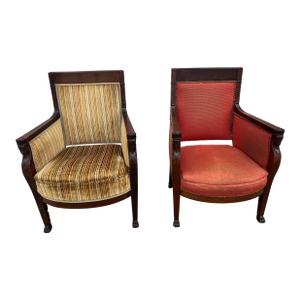 Pair of Carved Mahogany French Empire Fauteuil Armchairs Attributed to Jacob Freres, Circa 1800