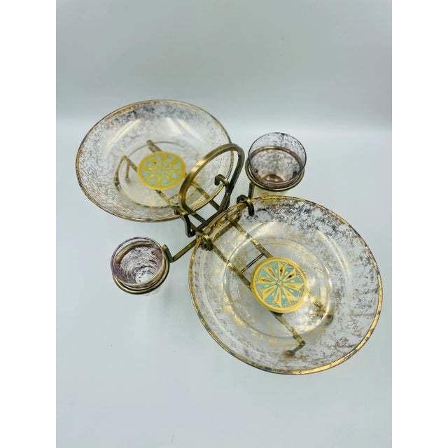 Georges Briard Vintage Georges Briard Gold Leaf 5-Piece Hors d'Oeuvres Caddy or Shrimp Server- 5 Pieces For Sale - Image 4 of 13